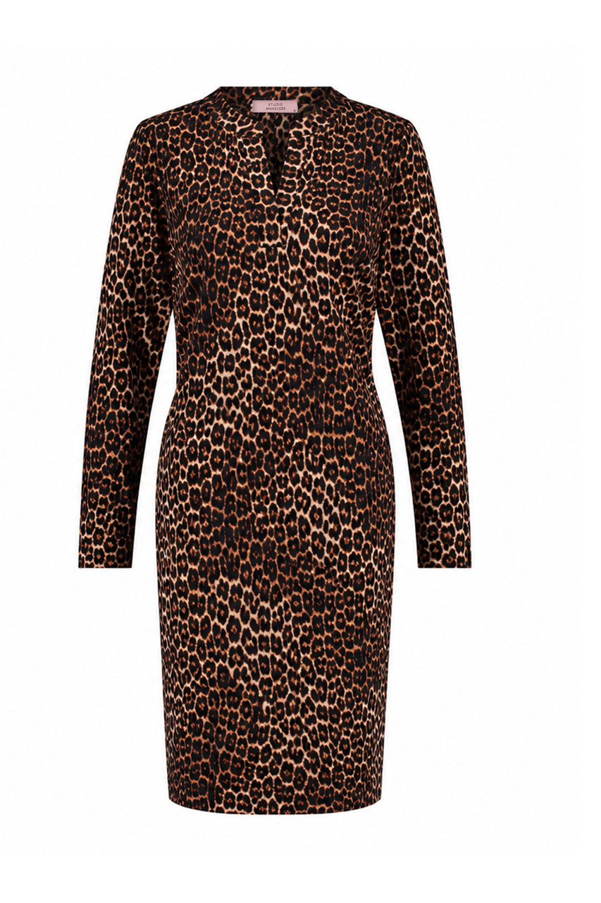 Studio Anneloes Simplicity Leopard Dress multicolor, midi-jurk met luipaardprint